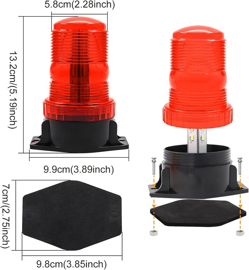NWpangu Upgraded Strobe Warning Light Emergency Flashing Light Roof Beacon for Forklift Truck Engineering Vehicles Boat Bus, Red - Image 3